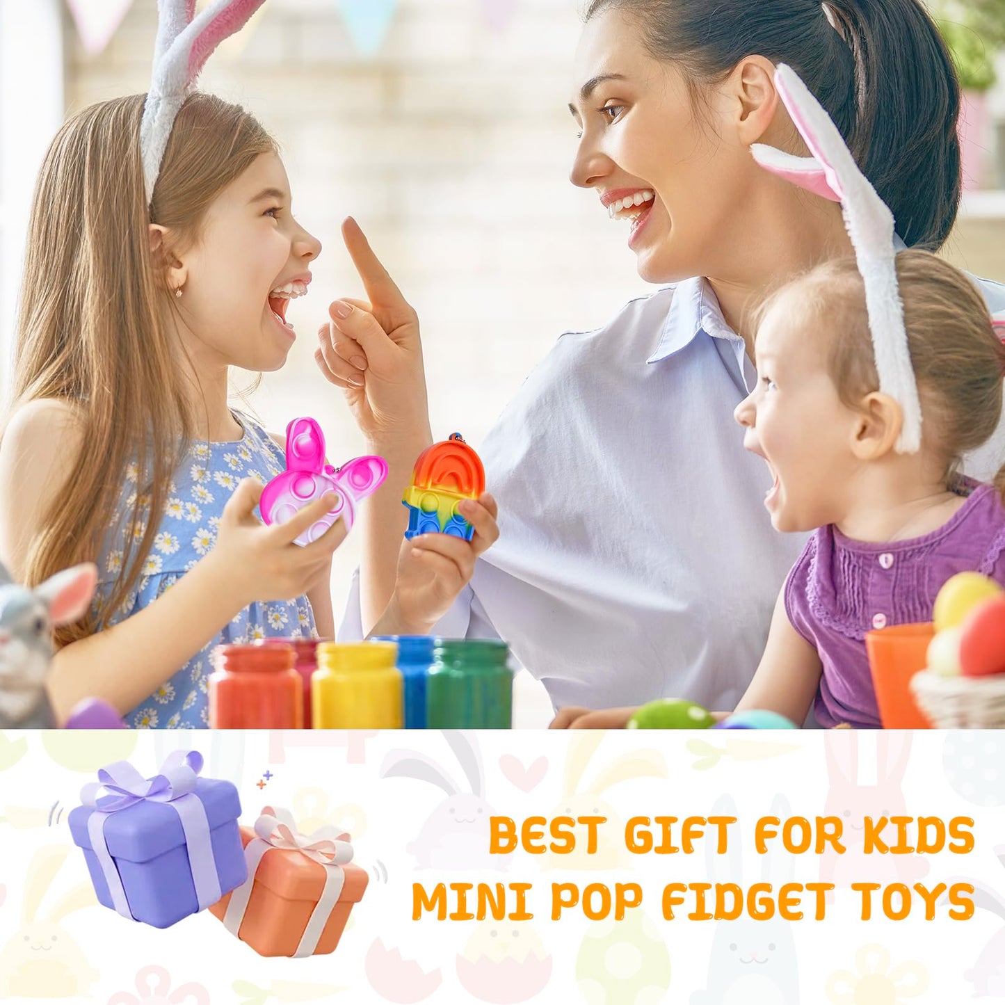 Jdsty 24Pcs Easter Pop Fidget Toys, Mini Easter Simple Pop Fidget Toys For Kids Boys Girls Toddlers Easter Basket Stuffers Gifts