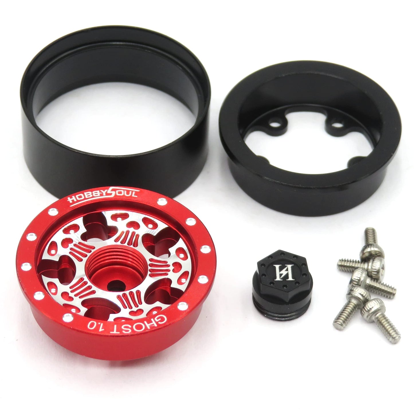 hobbysoul 4pc 1.0 Beadlock Wheels and Tires for RC Crawler Truck Axial SCX24 Traxxas 1/18 TRX4M Upgrades, HS701190