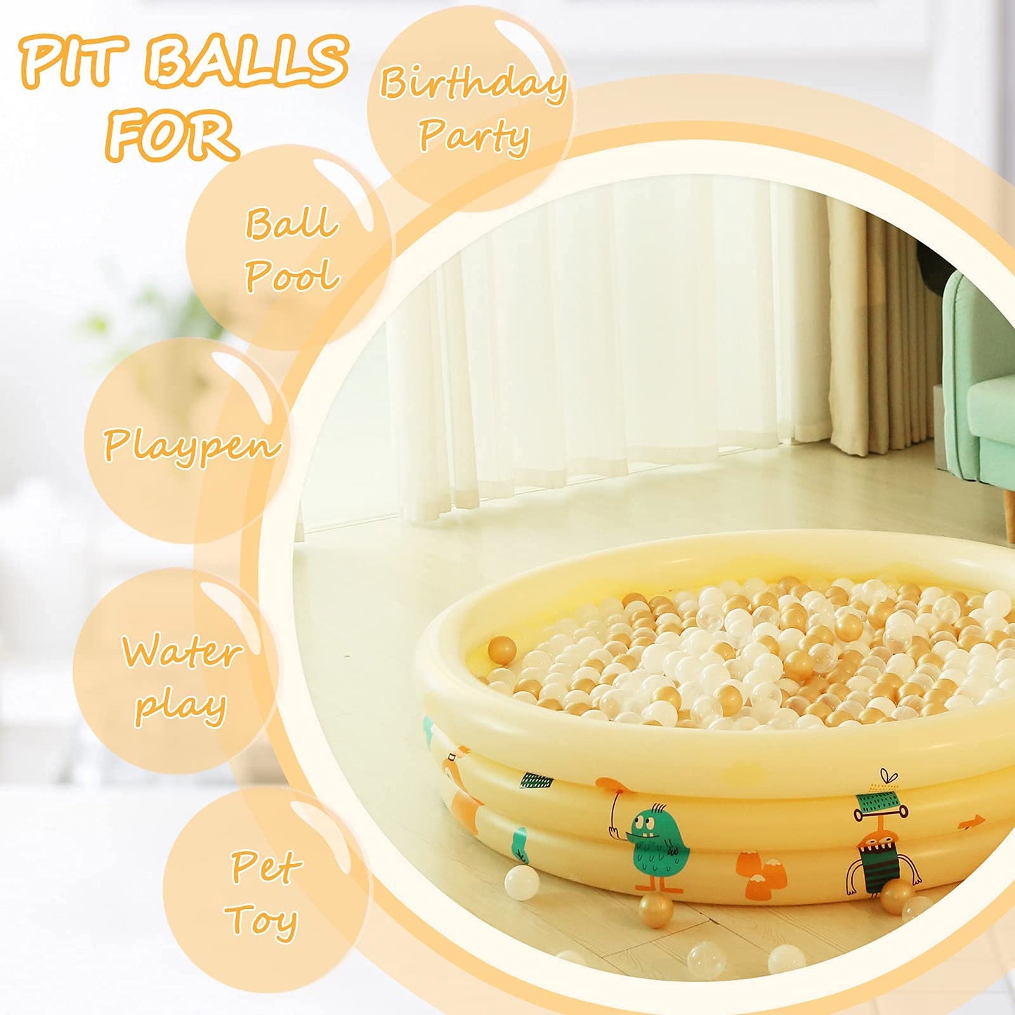 Realhaha Pit Balls Pack Of 100-2.18 Inches Bpa Free Hollow Soft Plastic Ball For Kids Home Birthday Party Tent Summer Water Bath Toy, Brown White Clear