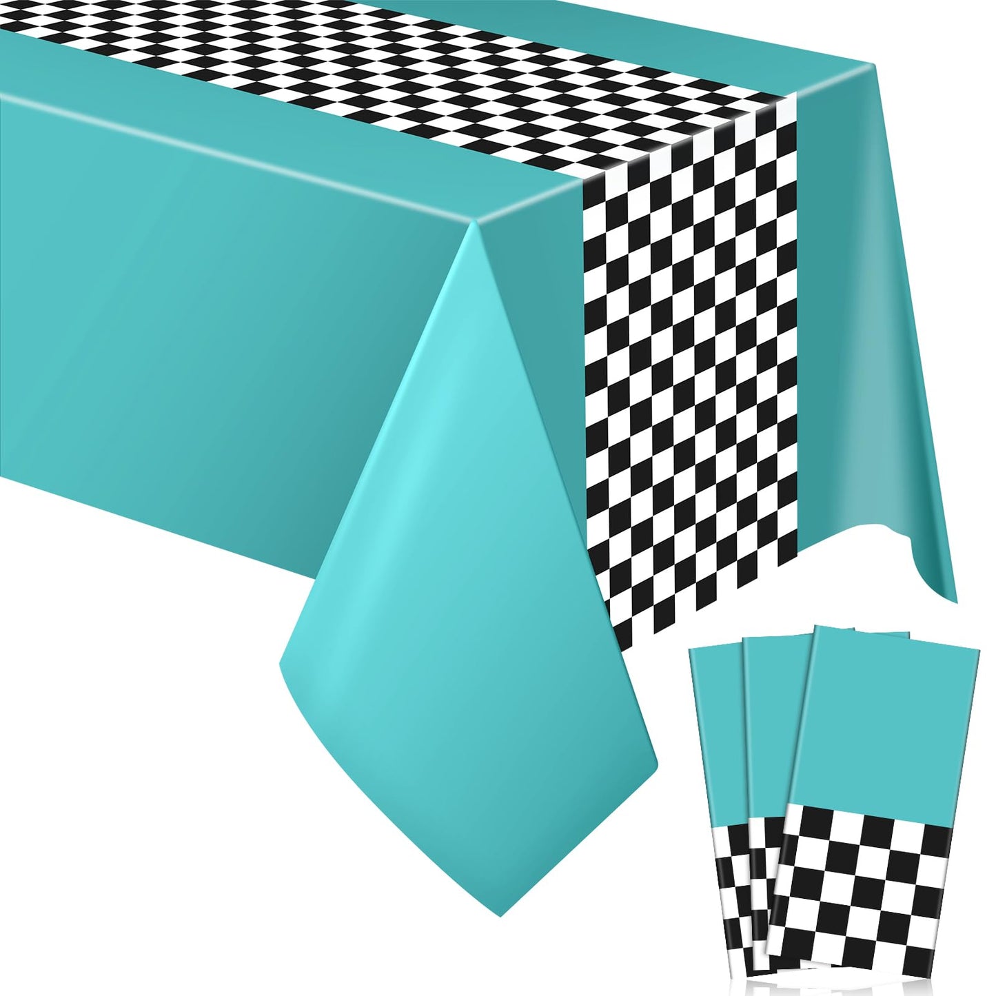 Irenare Car Birthday Party Supplies Racing Decorations 50S Party Tablecloth Racetrack Table Runner Table Covers For Kids Boy Car Theme Birthday Decor, 54 X 108 Inch(Cyan,3 Sheets)