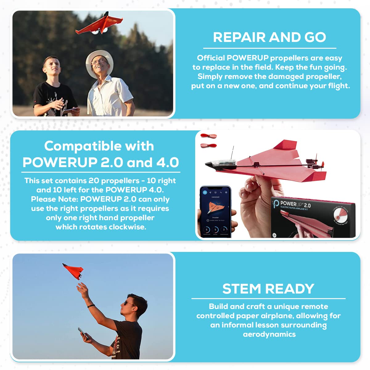 POWERUP Propeller Kit - Official Set of 20 Spare Propellers for POWERUP 4.0 10L and 10R Propellers to Replace and Fix Damaged Co