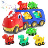 Veslier Toddler Car Toy - Dinosaur Transport Carrier Truck with 4 Pull Back Dino Cars, Assorted Colors, Perfect Gift for 18M+ Kids