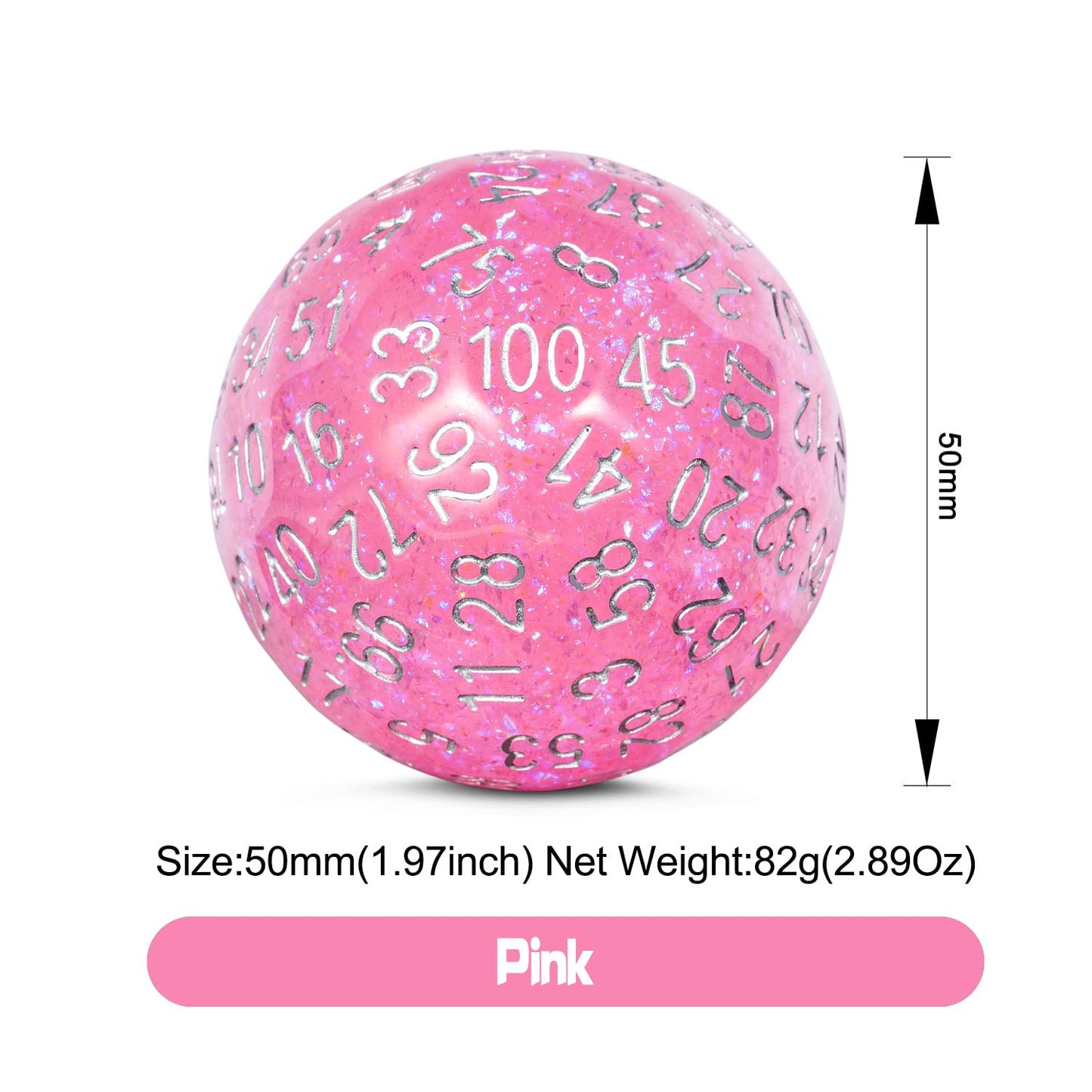 DNDND D100 Pink Chameleon Powder Die with Translucent Pouch for D&D - Perfect for Dungeon and Dragons Gameplay