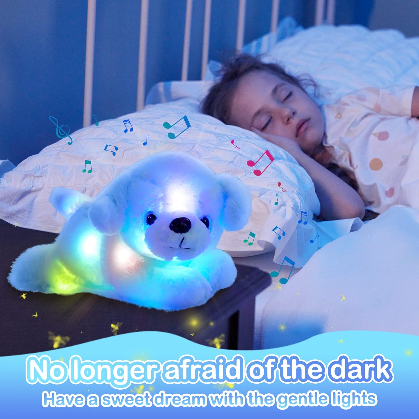 Glow Guards Musical Light up Polar Bear Stuffed Animal Singing Soft Plush Toy with LED Night Lights Nursery Songs Glow Bedtime P