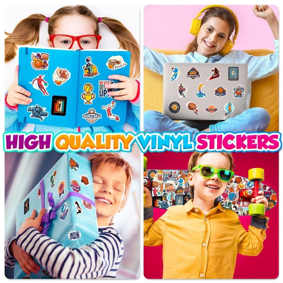 Basketball Stickers 100 Pcs Vinyl Waterproof Basketball Sports Stickers For Water Bottle Laptop Skateboard, Basketball Gifts For