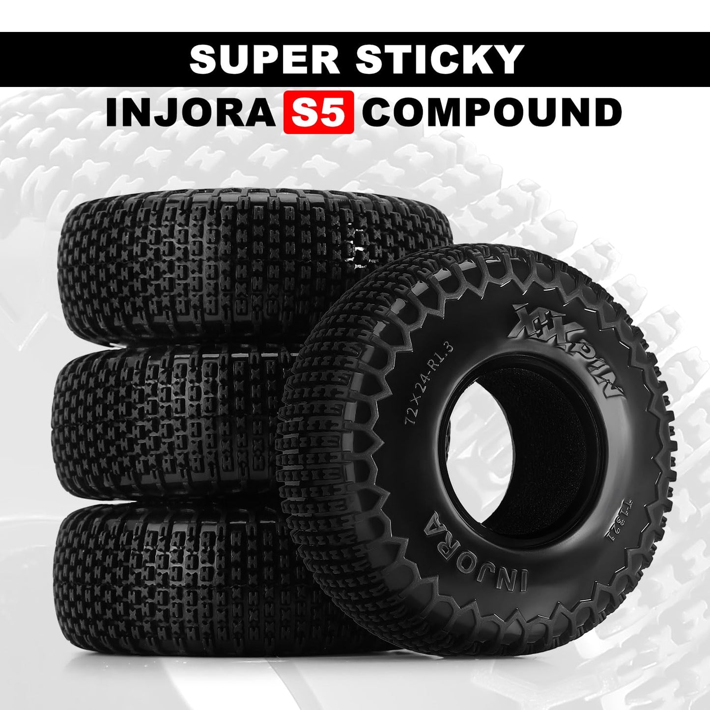INJORA 1.3'' XHX Pin Tires for TRX4m SCX24, 72 * 24mm, S5 Compound, 4PCs