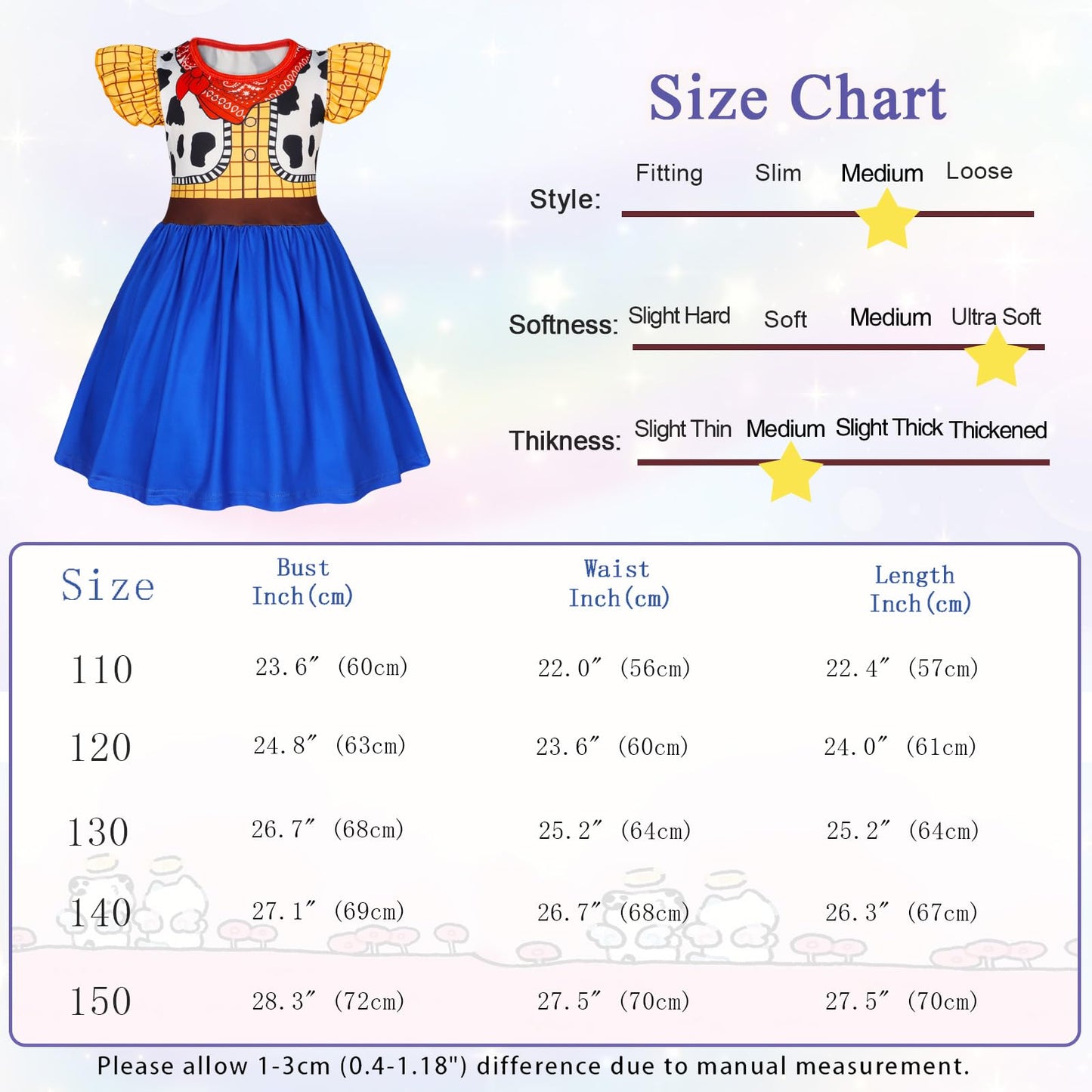 Eledobby Woody Costume For Girls Princess Woody Dress Up Halloween Birthday Party Outfit 7-8Years