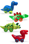 3 Bees & Me Dinosaur Car Toys - 4-in-1 Play Set for Toddlers, Fun Party Toy, Plastic, Red/Blue/Green, Great Birthday Gift