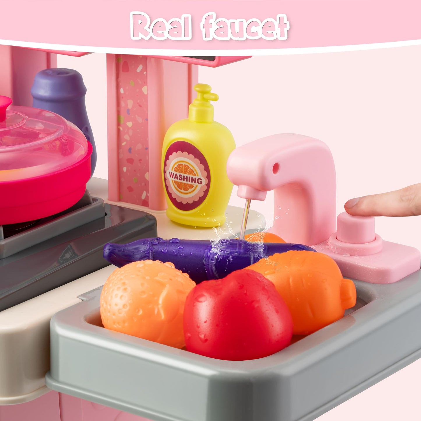 Kids Kitchen Playset-53pcs Cooking Stove,Paly Sink,Oven,Kitchen Toys with Realistic Lights&Sounds,Pretend Play Toys,Kitchen Toys