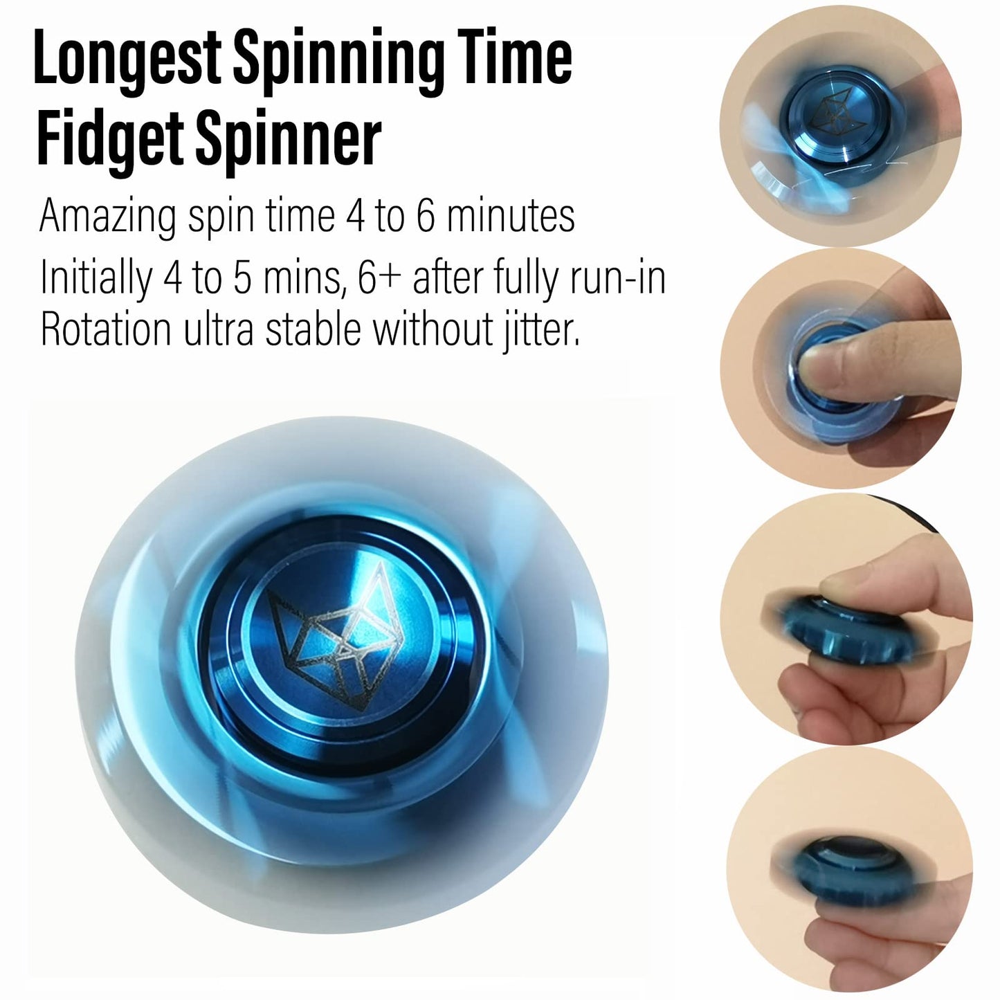 FREELOVE Stainless Steel Fidget Spinner - Heavy Mini Fox Spin Toy, Quiet Bearing, Mirror Blue, 1.5 inches - Anxiety Relief for Adults