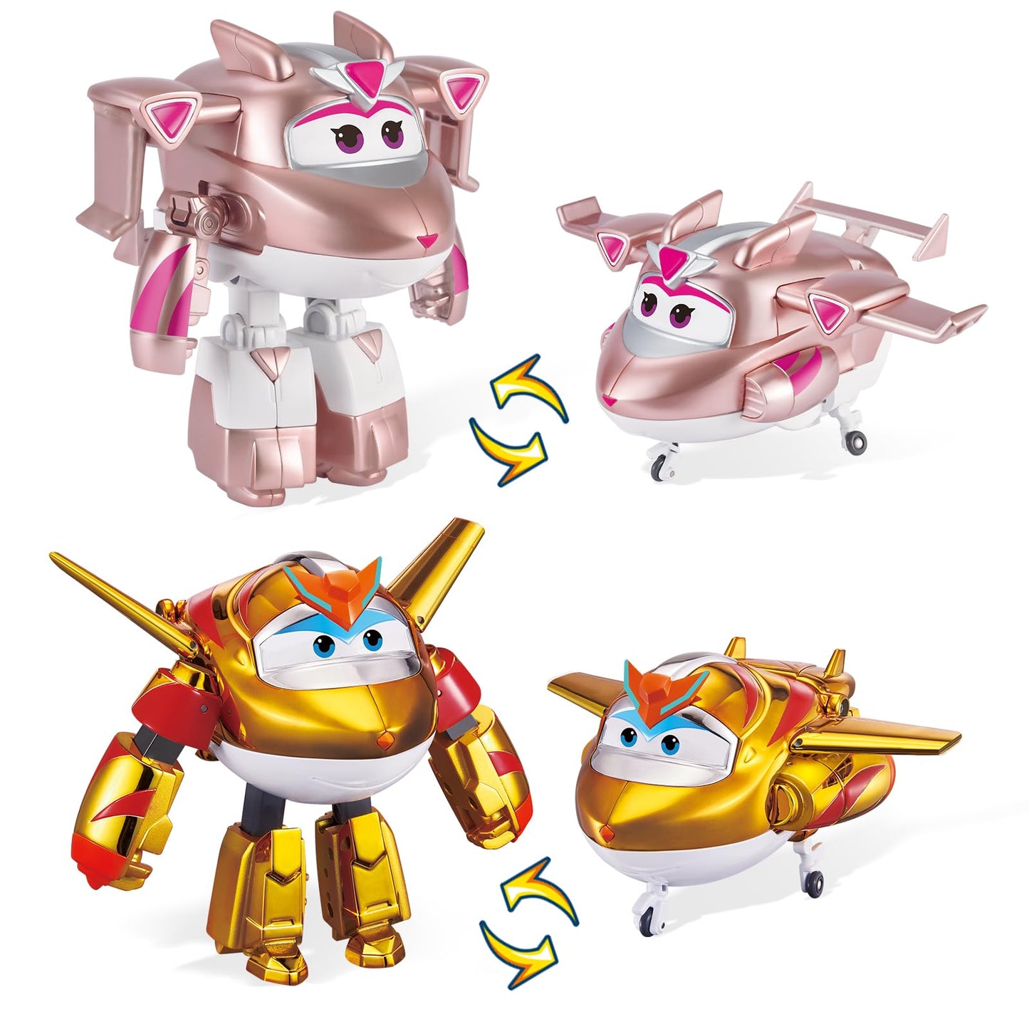 Super Wings Transformable Toys Playset, 5 in Golden Boy and Golden Girl Airplane Transforming Figures Toys Set, 2 in 1 Mode Resc
