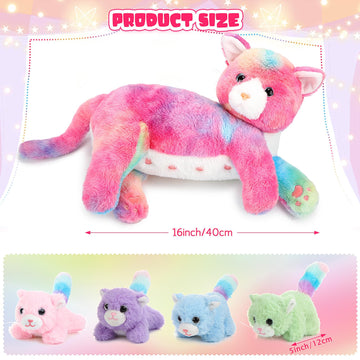 Skylety Nurturing Cat Stuffed Animal With 4 Plush Kittens, Cat Baby Stuffed For Girls And Boys Plushy Mommy Kitty With Baby Kittens For Birthday Party Favors Gifts(Novelty Style)