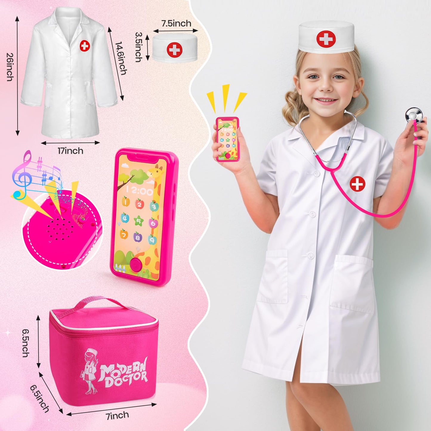 Sundaymot Doctor Kit for Girls, Doctor Kit for Toddlers 3-5, with Medical Bag, Real Stethoscope and Other Accessories Kids Docto