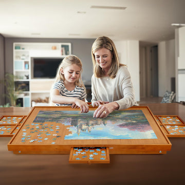 Ykhallybee Puzzle Table 1500 Pieces Wooden Puzzle Board With Legs, 34.3   X 26.5    Jigsaw Board With 4 Drawers And Cover, Folda