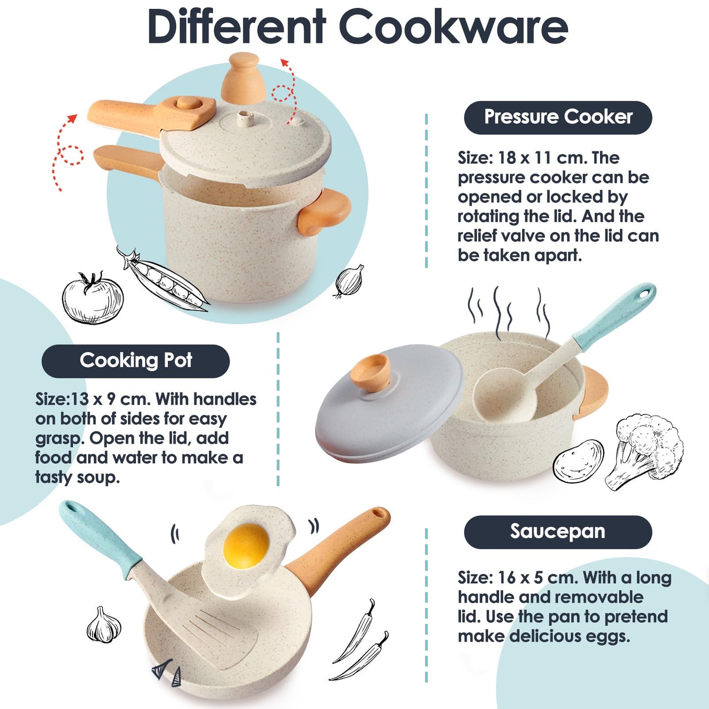 Buyger Pretend Play Kitchen Accessories Toys Set, Cookware Pots And Pans Cooking Utensils Playset Gifts For 3 4 5 Years Old Kids