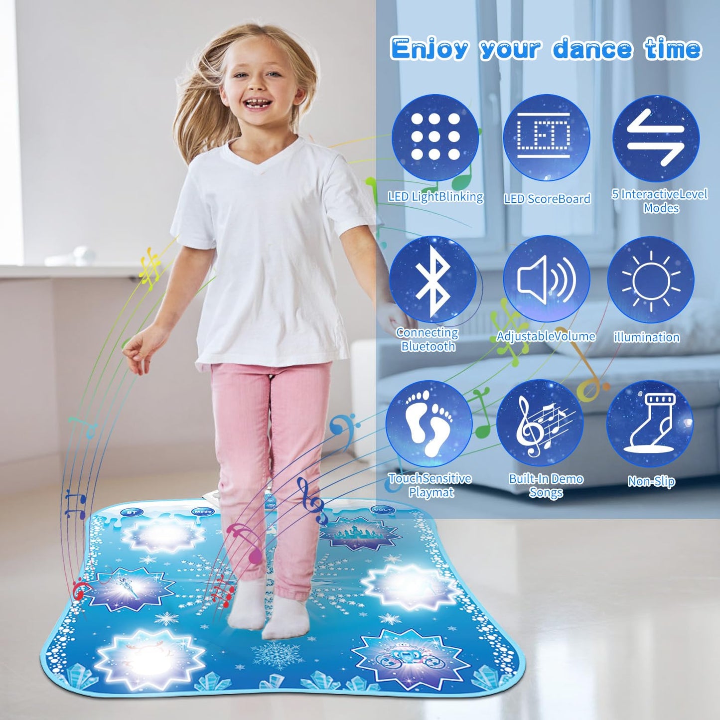 Frozen Toys Dance Mat For Girls - Electronic Dance Mat With Wireless Bluetooth For Children,Light Up Led Kids Musical Mat, Dance