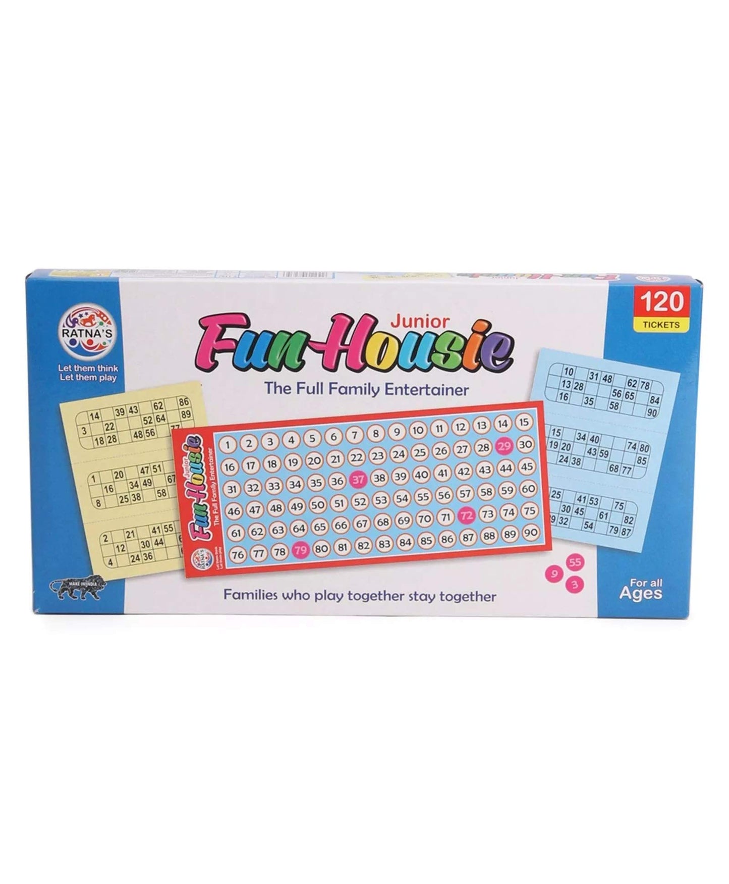 Ratna s Plastic Family Game Fun Housie Small with 120 Tickets Board Game, Multicolour, Fixing Checking Board, 90 Coins, and Tick