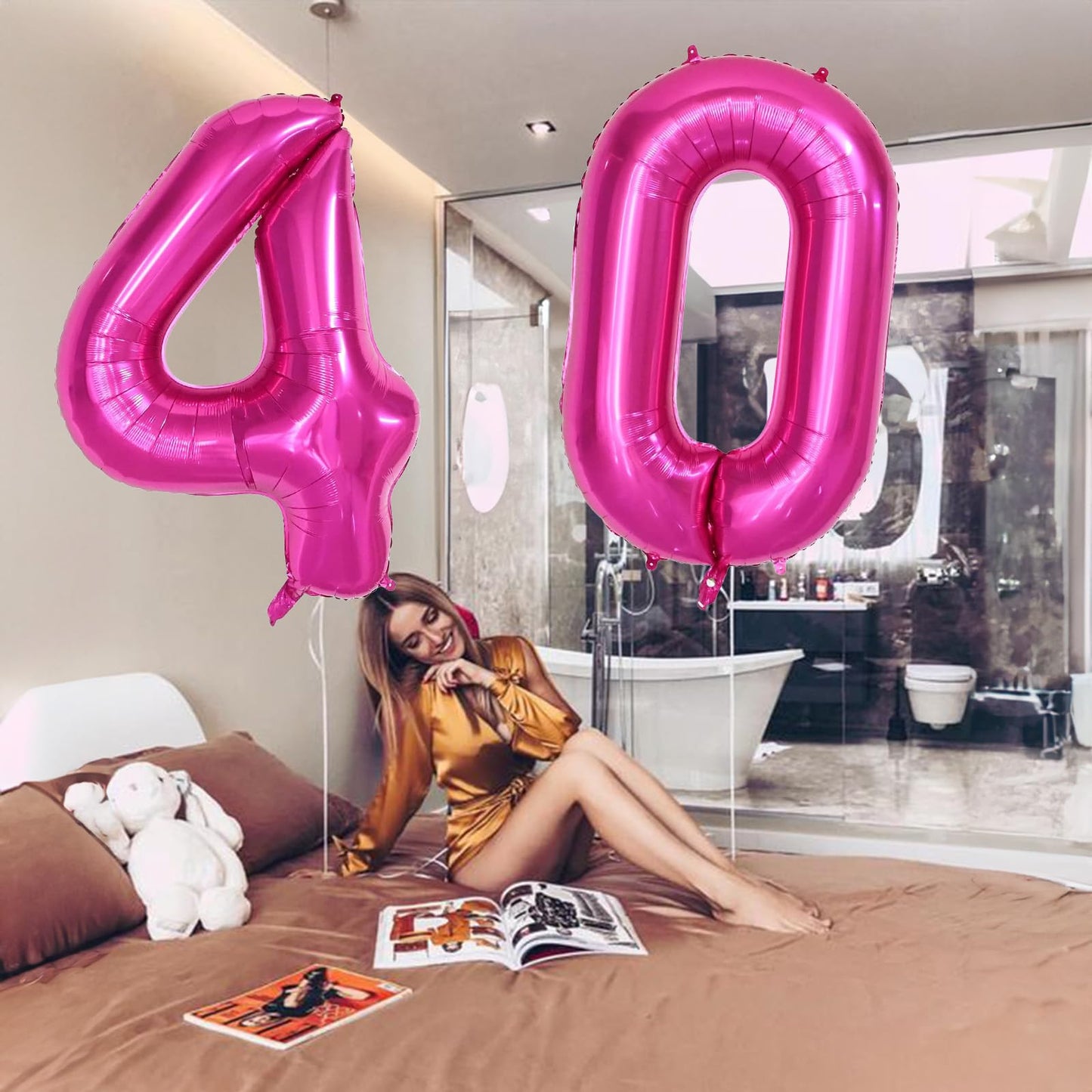 Isndare 40 Inch Number Balloons 40, Hot Pink Helium Foil Number 40 Balloons, Large Number Balloon Age Balloon For Boys Girls Bir