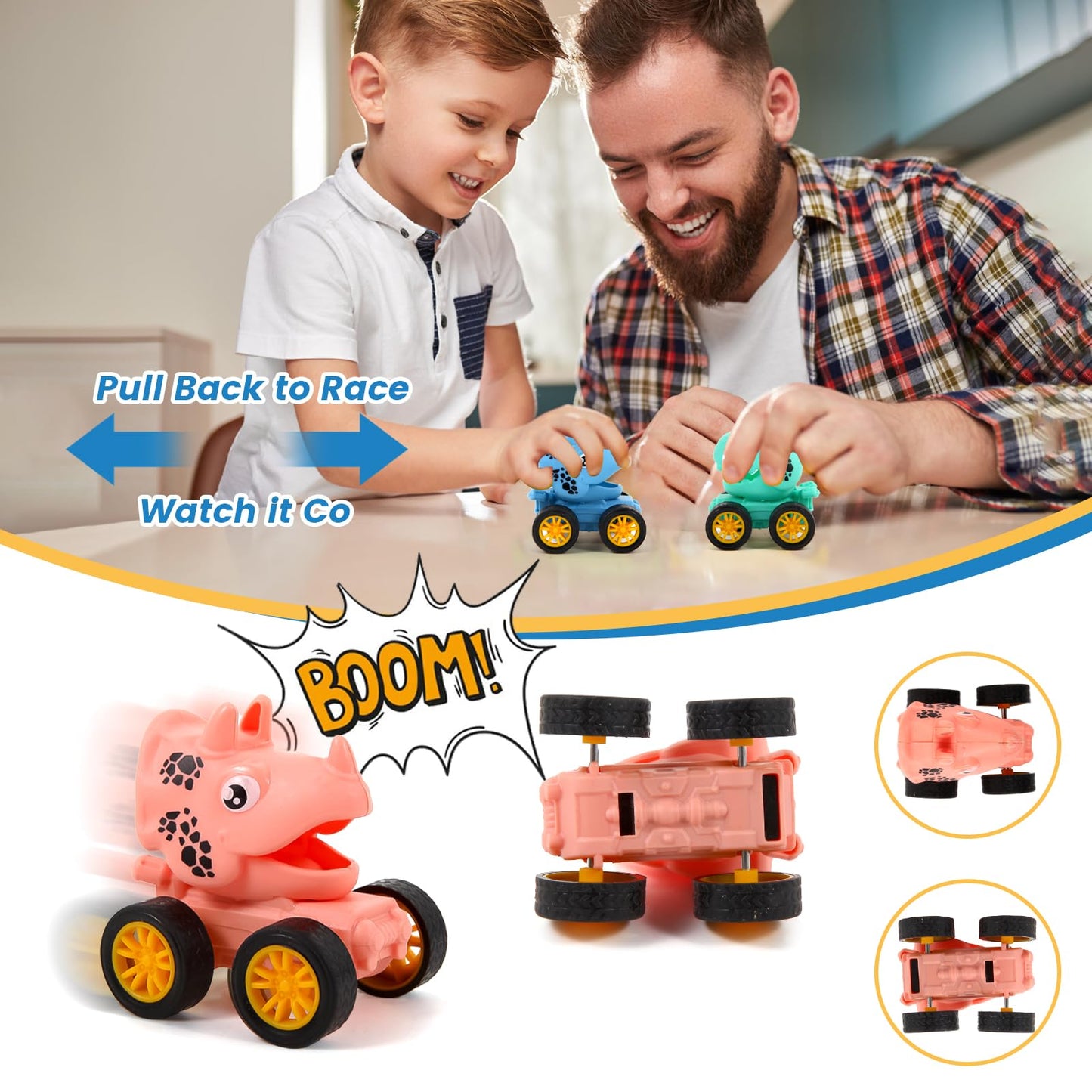 18Pcs Dinosaur Pull Back Cars Set for Kids Toddlers, Bulk Mini Racing Vehicles Toys Party Favors, Pinata Fillers, Goodie Bag Stu