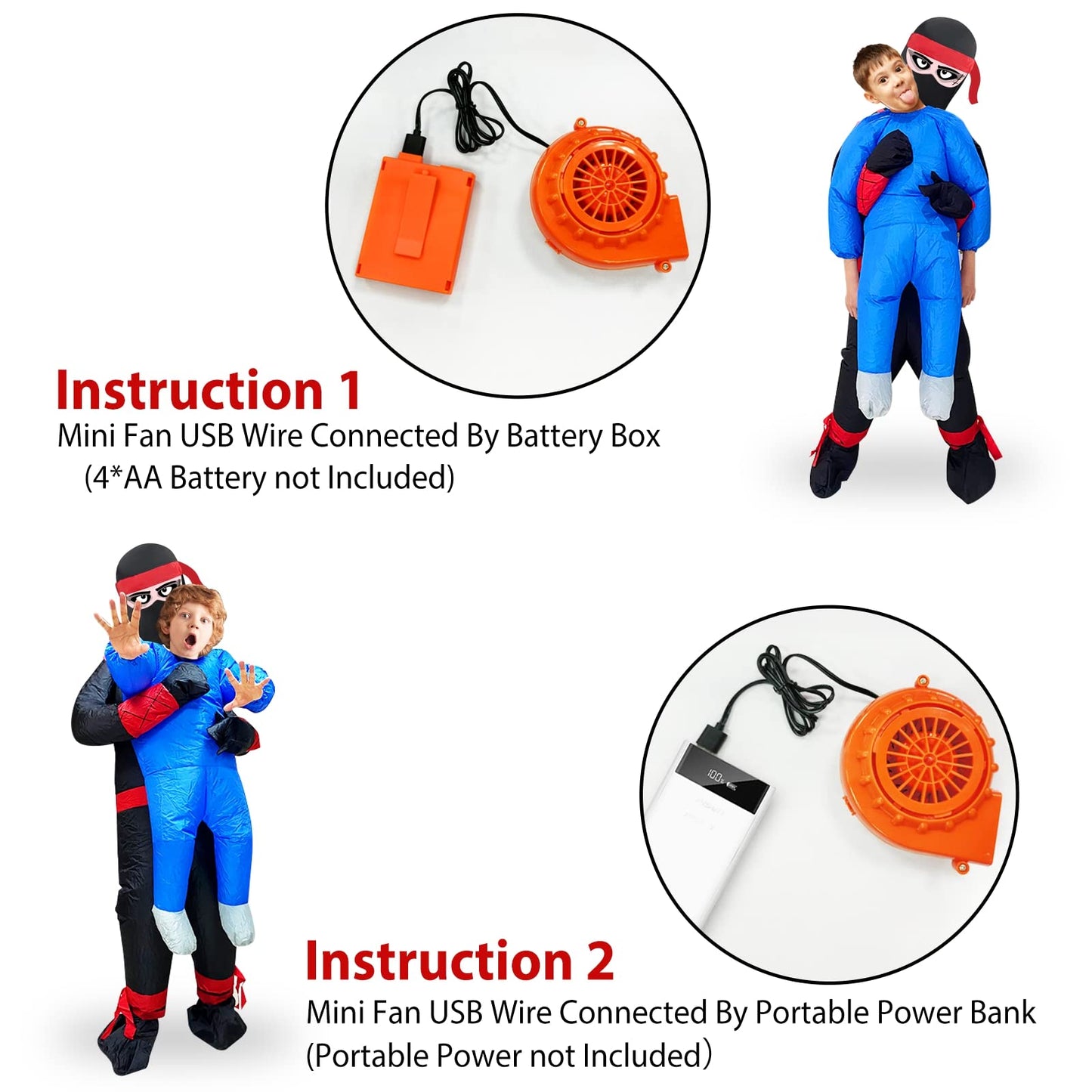 Camlinbo Halloween Inflatable Costume For Kids Boys Ninja Holding Person Scary Halloween Costume Blow Up Party Cosplay