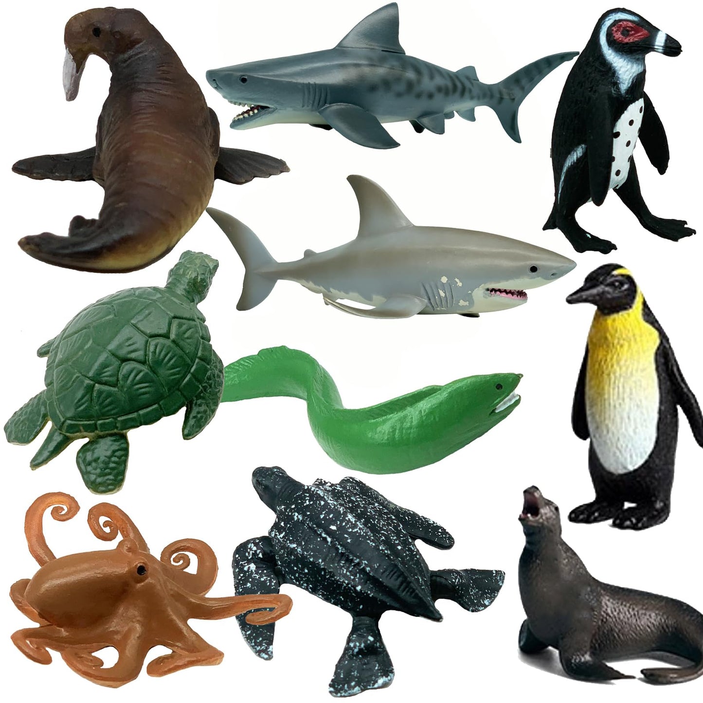 Higherbros 10Pcs Sea Animal Action Figures Toy For Kids, Great For Kids Stocking Stuffer, Bath Toys, Beach Toys, Cake Topper And