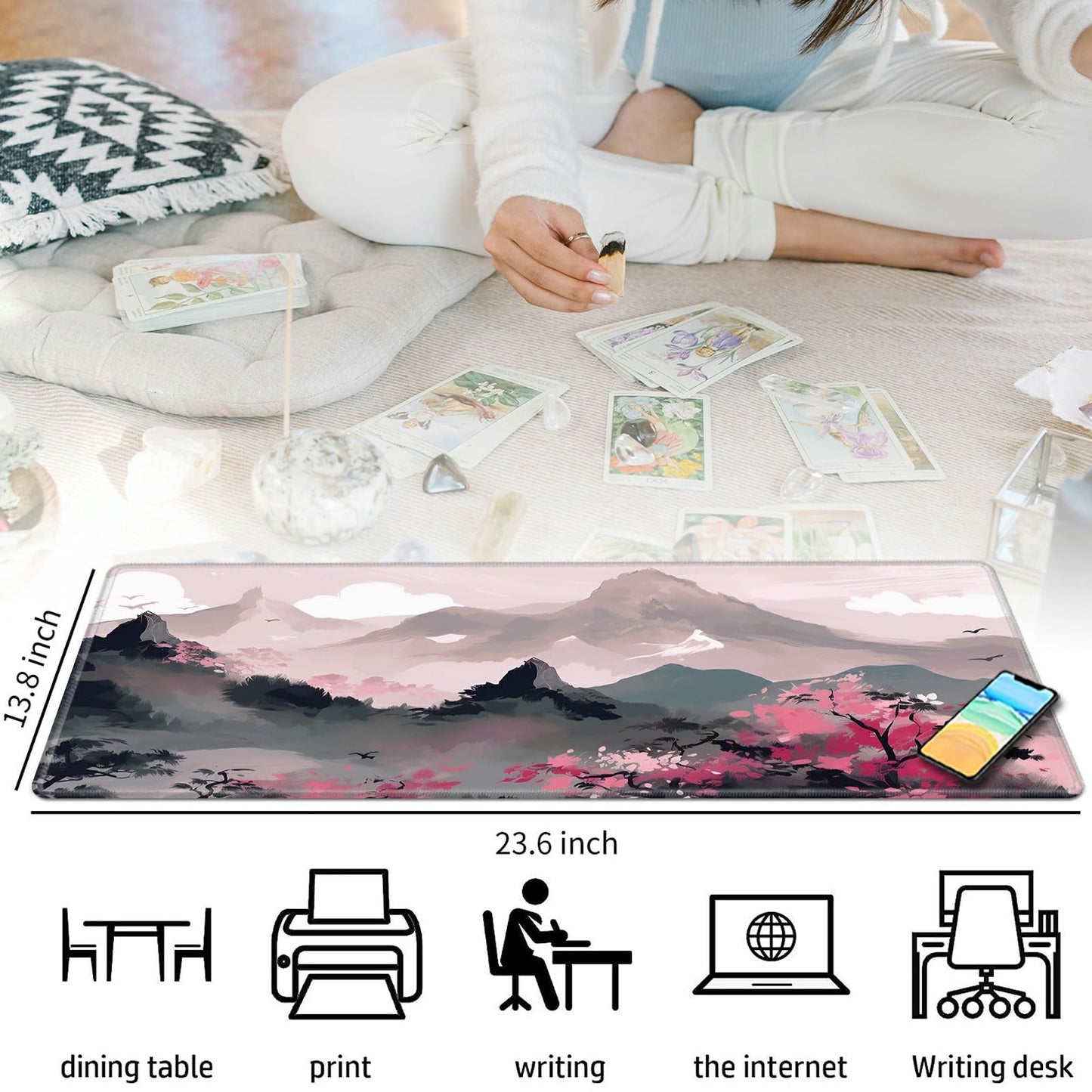 Mountains With Pink Flowers For Mtg & Tcg Playmat Mouse Pad,Bfdhgqzc 24'' X 14'' Game Mat For Mtg/Rpg/Ccg Trading Card Game Play