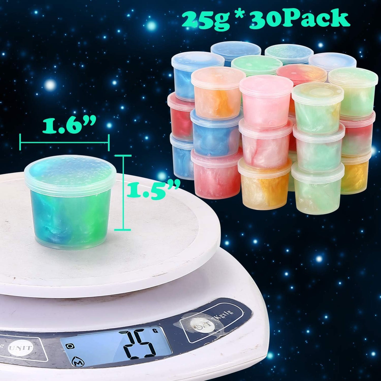 Galaxy Slime Party Favors, Mini Slime 30 Pack, Stretchy, Non-Sticky, Non-Mess Party Favor Slime For Girls And Boys Christmas Stocking Stuffers - Valentine Kids Slime, Classroom Reward