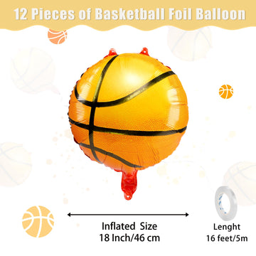 Durony 12 Pieces 18 Inches Basketball Balloons Aluminum Foil Balloons Sephere Mylar Basketball Balloons For Sports Theme Birthda