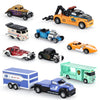 haomsj Truck Toys for Kids 9 PCS Playsets Tow Truck Toy and City Carrier Vehicle,Transport Truck with Die Cast Metal Racing Cars