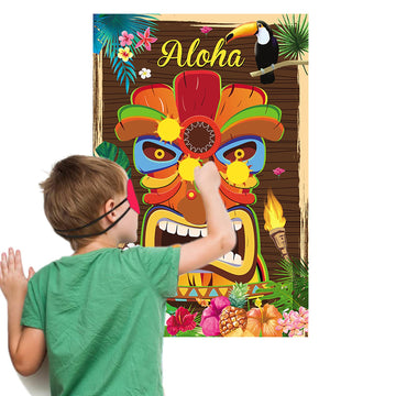 Natuoppc Hawaii Aloha Party Supplies,Pin The Sun On The Tiki,Hawaiian Party Games Decoration,Large Poster With 24Pcs Sun Sticker