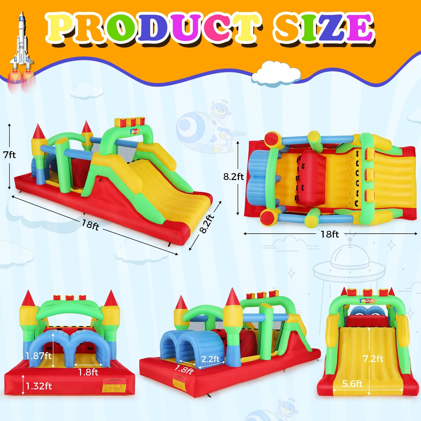 Whubefy 18X8.2Ft Large Bounce House For Big Kids 8-12, Blow Up Inflatable Obstacle Course With Slide Tunnels Jump Castle Bouncer
