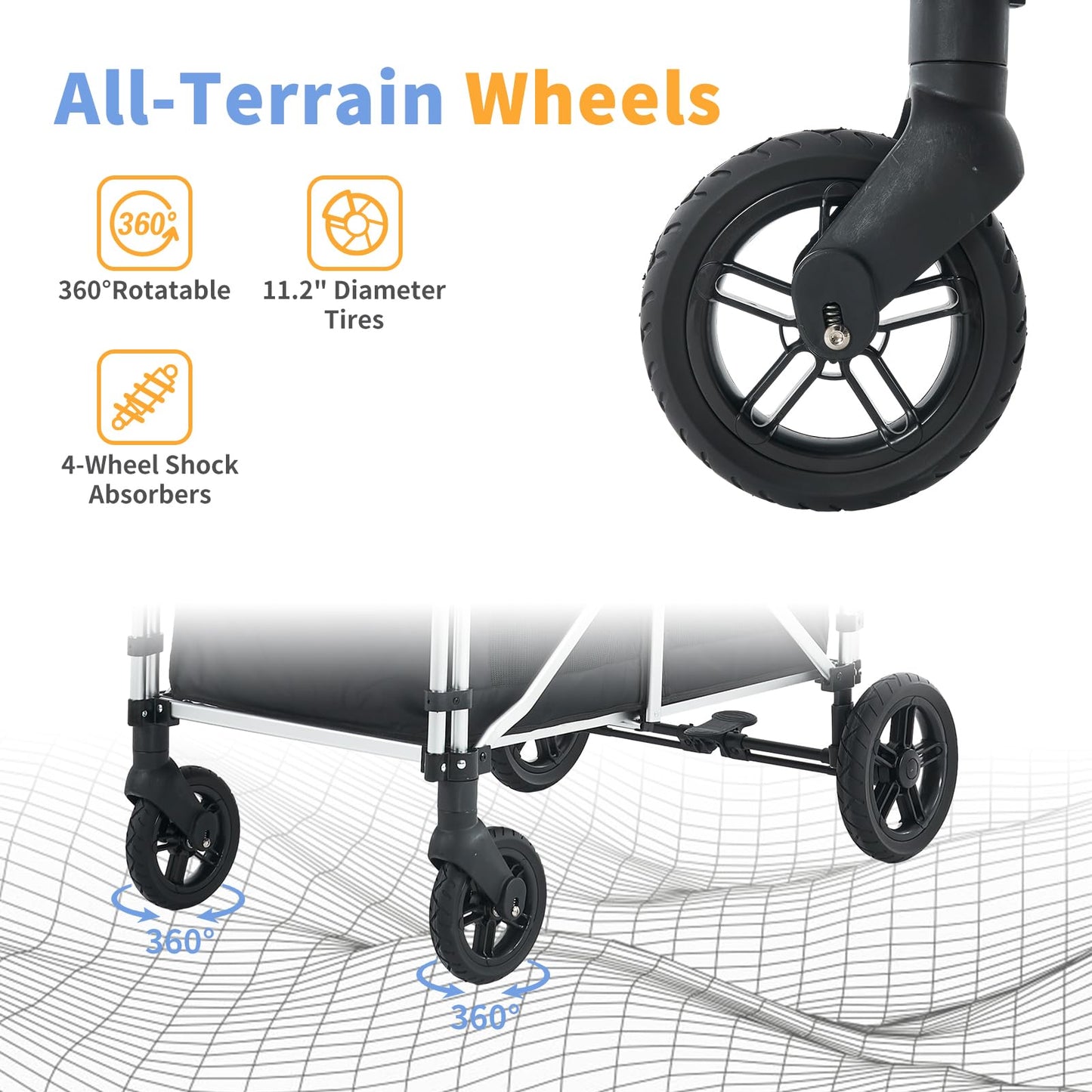 wanan Stroller Wagon for 4 Kids, Black, 5-Point Harnesses, Adjustable Canopy, Foldable Push Bar, Oxford Cloth, Aluminium Alloy