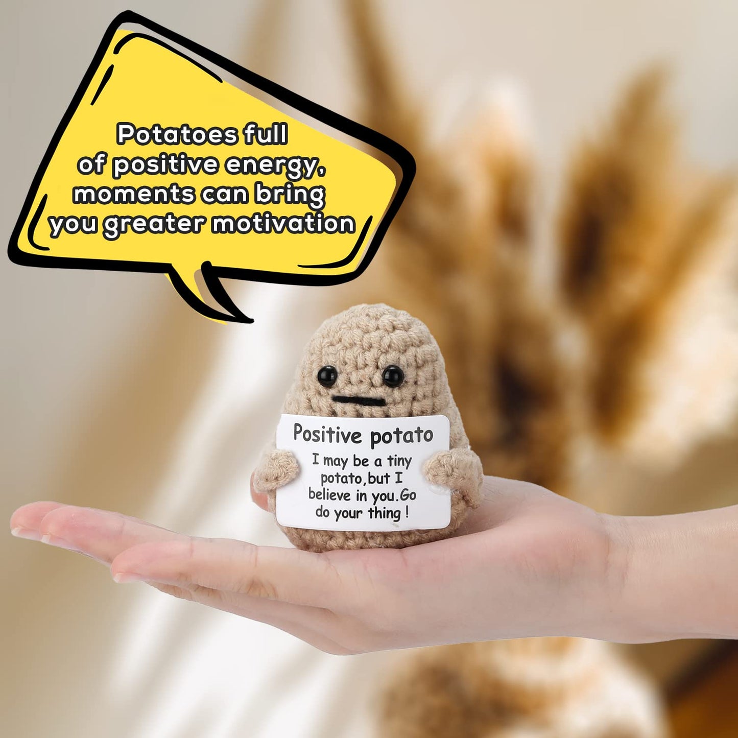 Mini Funny Knitted Wool Potato Toy With Positive Card - Creative Cute Crochet Doll Cheer Up Gift For Friends, Parties, Christmas Decoration And Encouragement