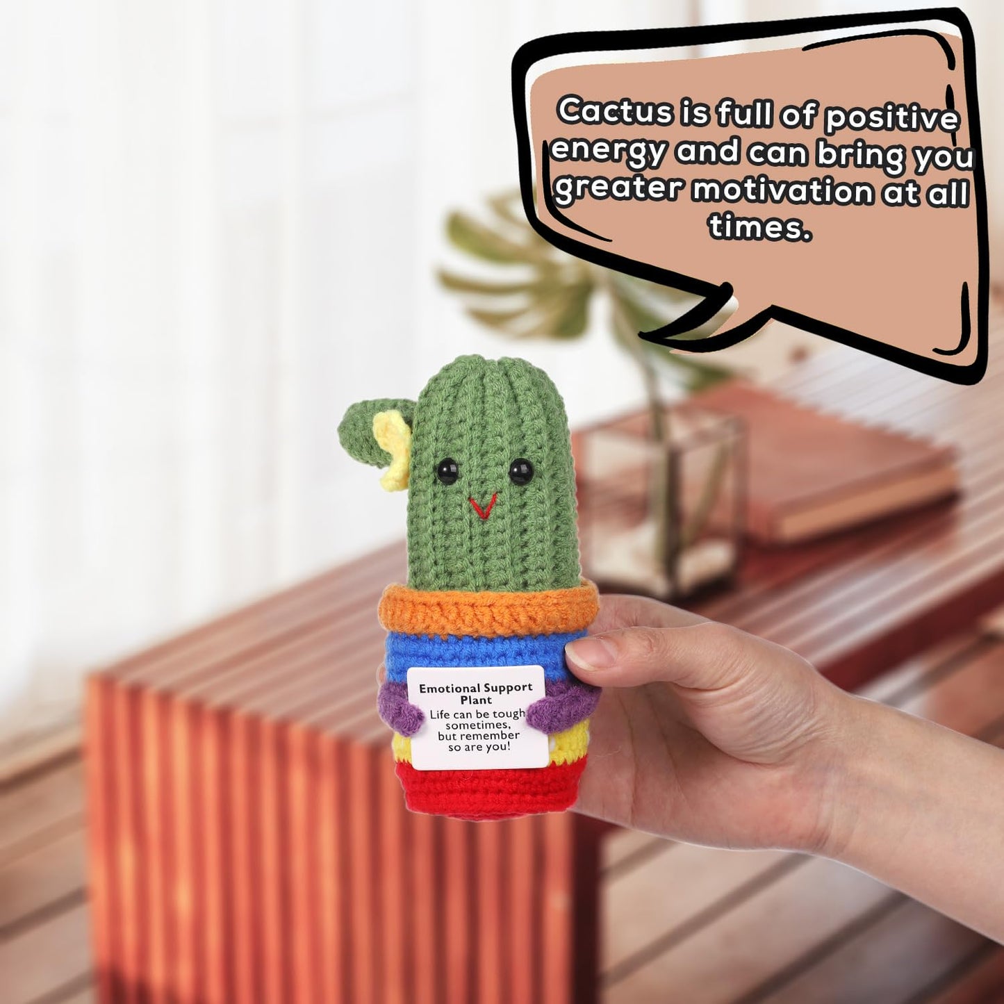 Lasuroa Funny Positive Cactus, 5.1 Inch Emotional Support Plush Crochet Potato Plant Knitted Doll Toy With Encouragement Card Wool Gift Decoration For Party, Birthdays, Mexican Cinco De Mayo Fiesta