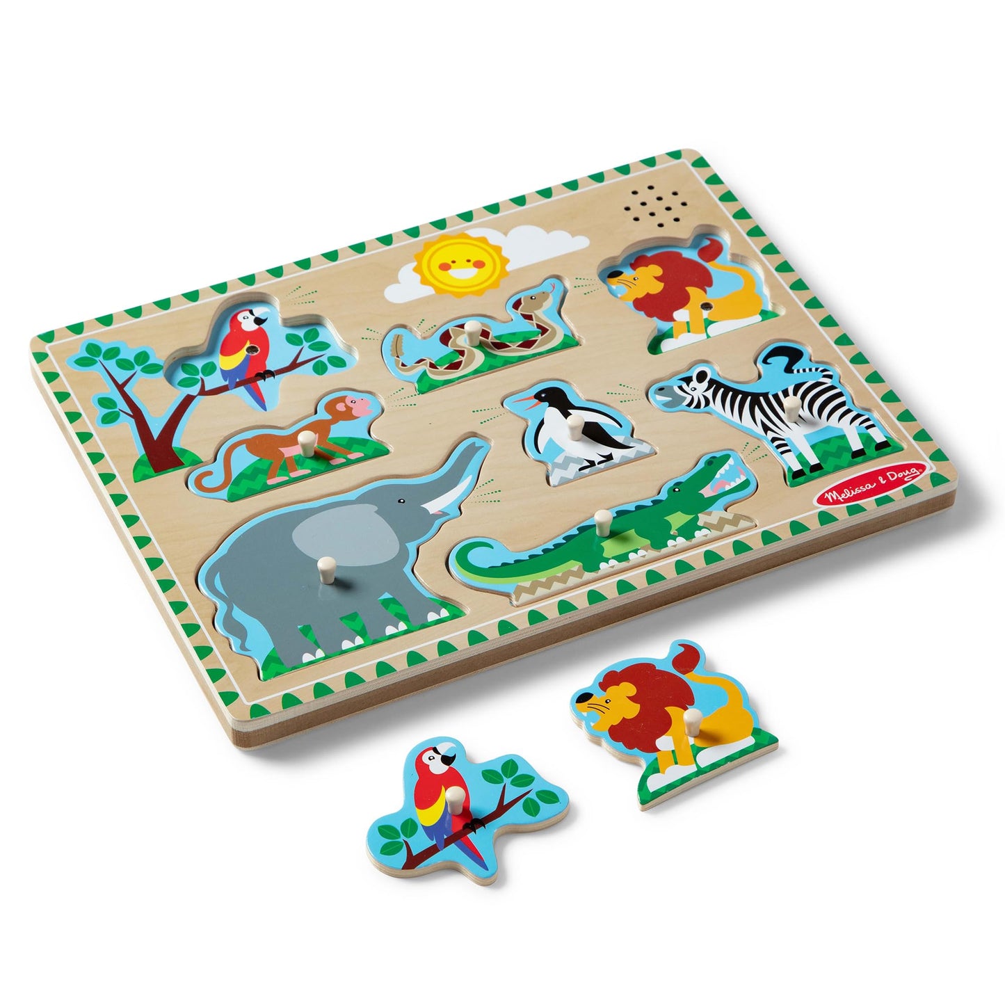 Melissa & Doug Zoo Animals Sound Puzzle - Wooden Peg Puzzle With Sound Effects (8 Pcs)