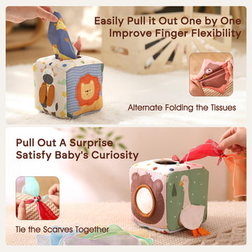 Youuys Baby Tissue Box Toy For Babies 6-12 Months - Montessori Toys Baby Tissue Box Sensory Toys For 1 Year Old - Baby Boy Girl