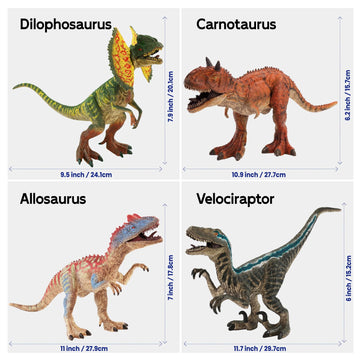 Zippytots 4 Pcs Big Dinosaur Toys For Kids 3-5 Realistic Dinosaur Figures With Learning Cards & Movable Parts- Jumbo Dino Toys F