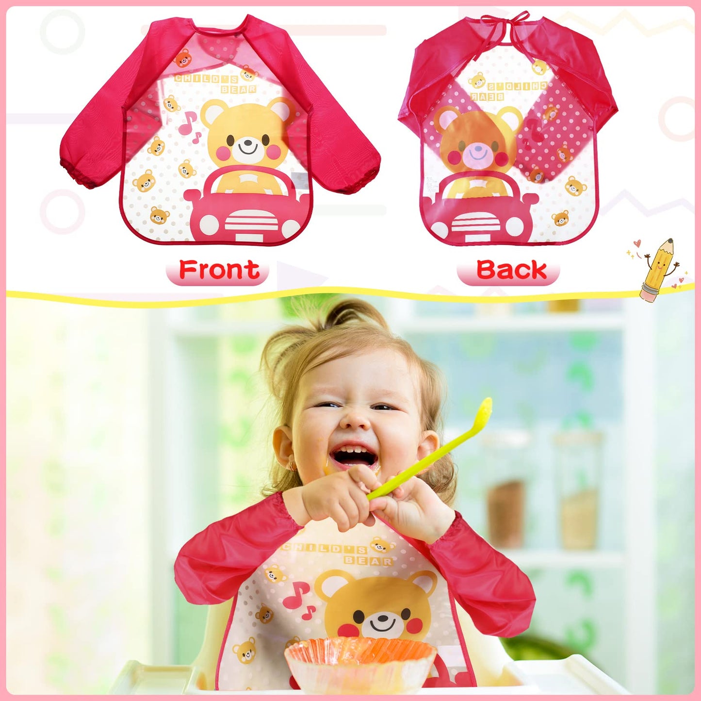 Jagely 12 Pcs Kids Art Smocks Toddler Smock Waterproof Painting Aprons Children Apron With Long Sleeve Washable Bib For Baby Eat