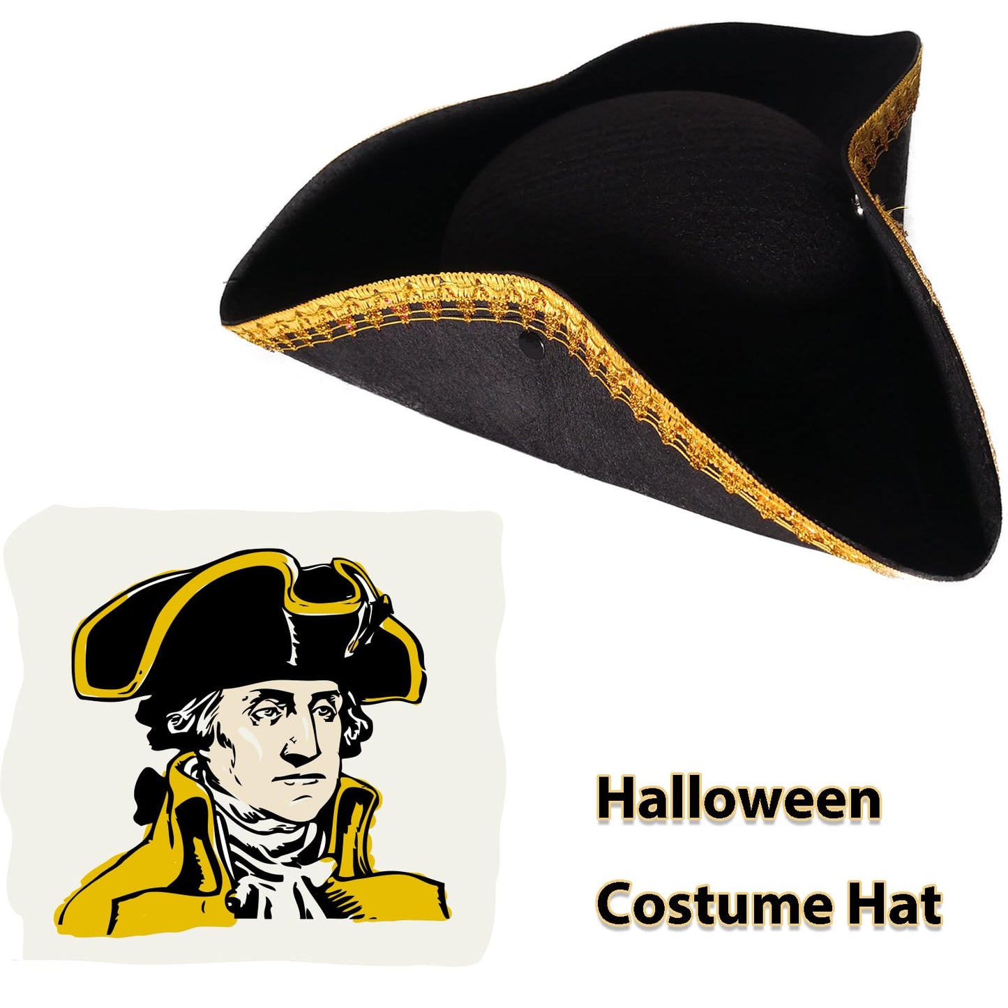 CiviLight Colonial Tricorn Hat Halloween Pirate Hats Men Captain Hook Hat Musketeer Hat Masquerade Party Revolutionary War Costu