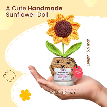 Gossby Gift for Mom - Handmade Positive Sunflower Doll Crochet with Card - Thank You for Helping ME Grow - Mom Gift from Daughter Son Kid - Mothers Day Christmas Birthday Present Idea