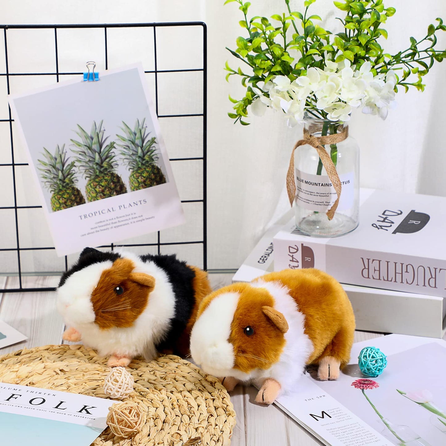 2 Pieces 8 Inch Cute Guinea Pig Plush Toys Stuffed Realistic Stuffed Animals Soft Guinea Pig Doll Toys Decor For Boys Girl Themed Party Supplies (Black, Yellow)