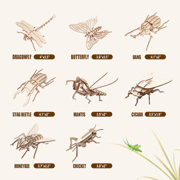 Elx Wooden 3D Puzzles For Kids 6+, 8 Piece Set Insect Animal Wooden Models, Wood Building Kits Diy Wooden Crafts Stem Toys Peres