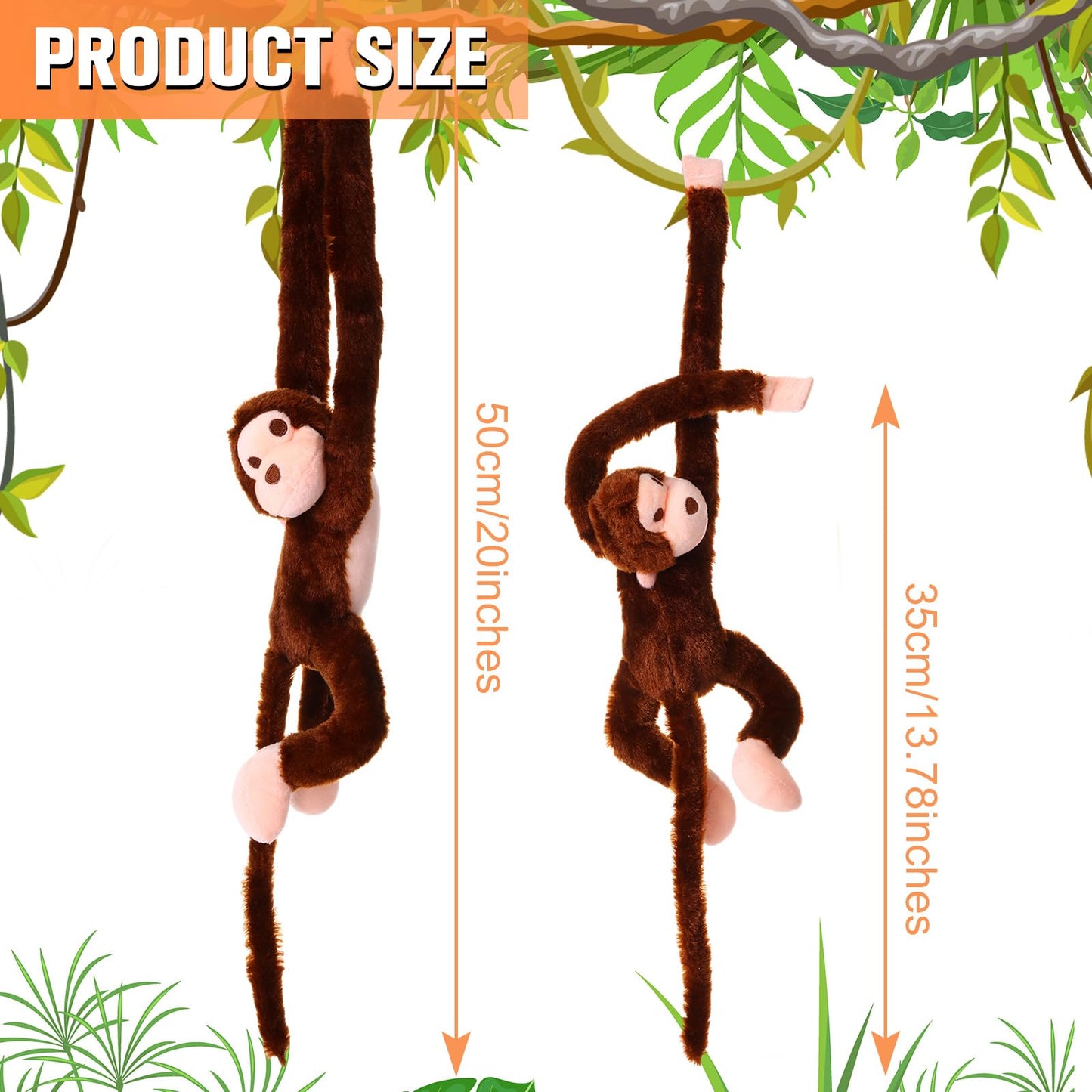 Chivao Set Of 4 Stuffed Monkey Hanging Stuffed Animal Monkey Plush Toy Large Animal With Loop For Gifts Favors(28 Inch,Dark Brown, Light Brown)