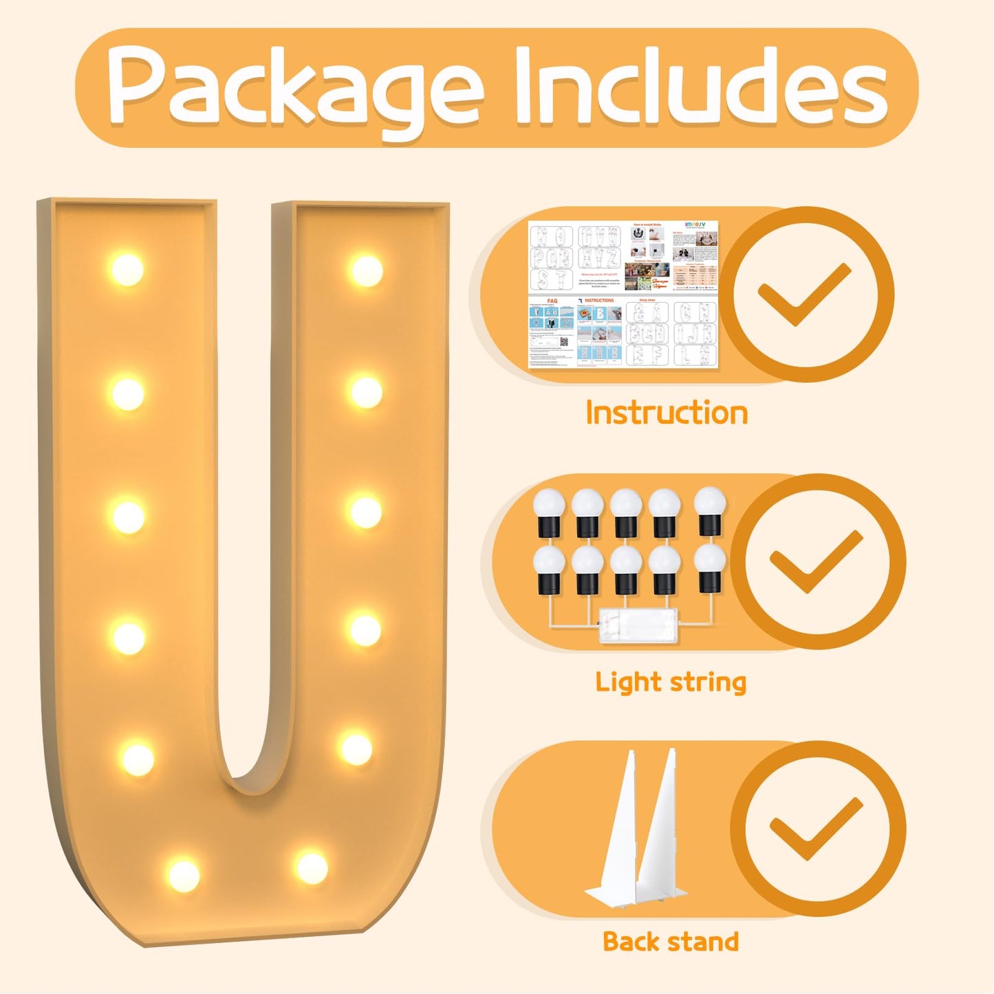 Imprsv 4Ft Marquee Light Up Letters U, Large Light Up Letters For Baby Shower Anniversary Wedding Room Decor, Big Letters For Pa