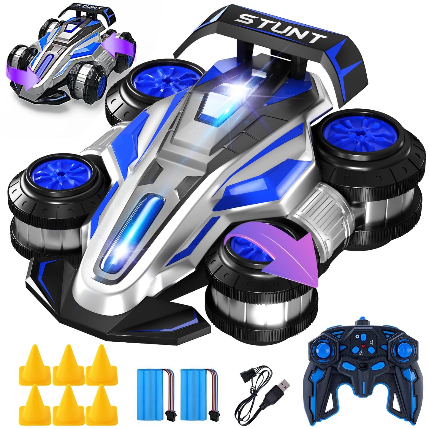 WJWMIRC 1:14 Remote Control Roll Stunt Car for Boys 360Rotating 4WD RC Cars with Lights Music Upright Walking Four-Wheeled Rollo