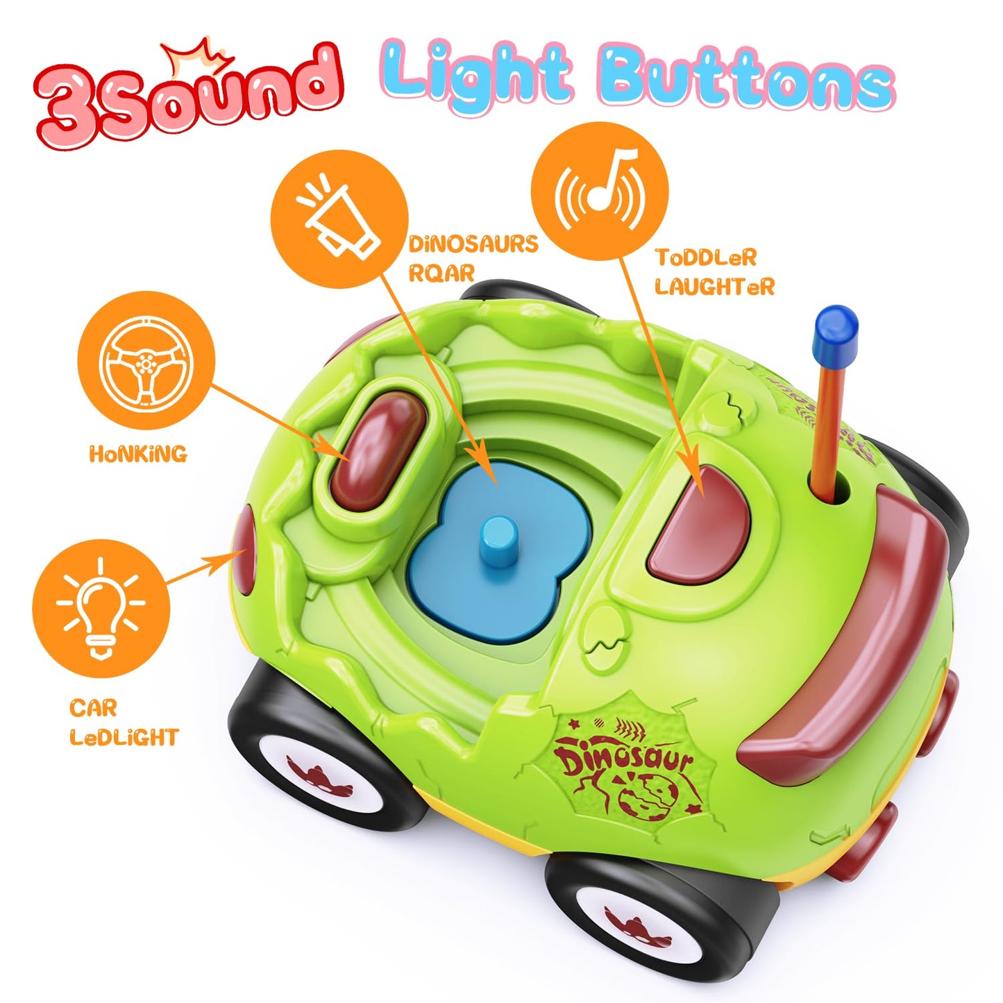 Dinosaur Toys for Kids 3-5, 2 Pack Remote Control Car Toys for Toddlers, Dinosaur RC Car Toys with Music and Lights, Xmas Gift,