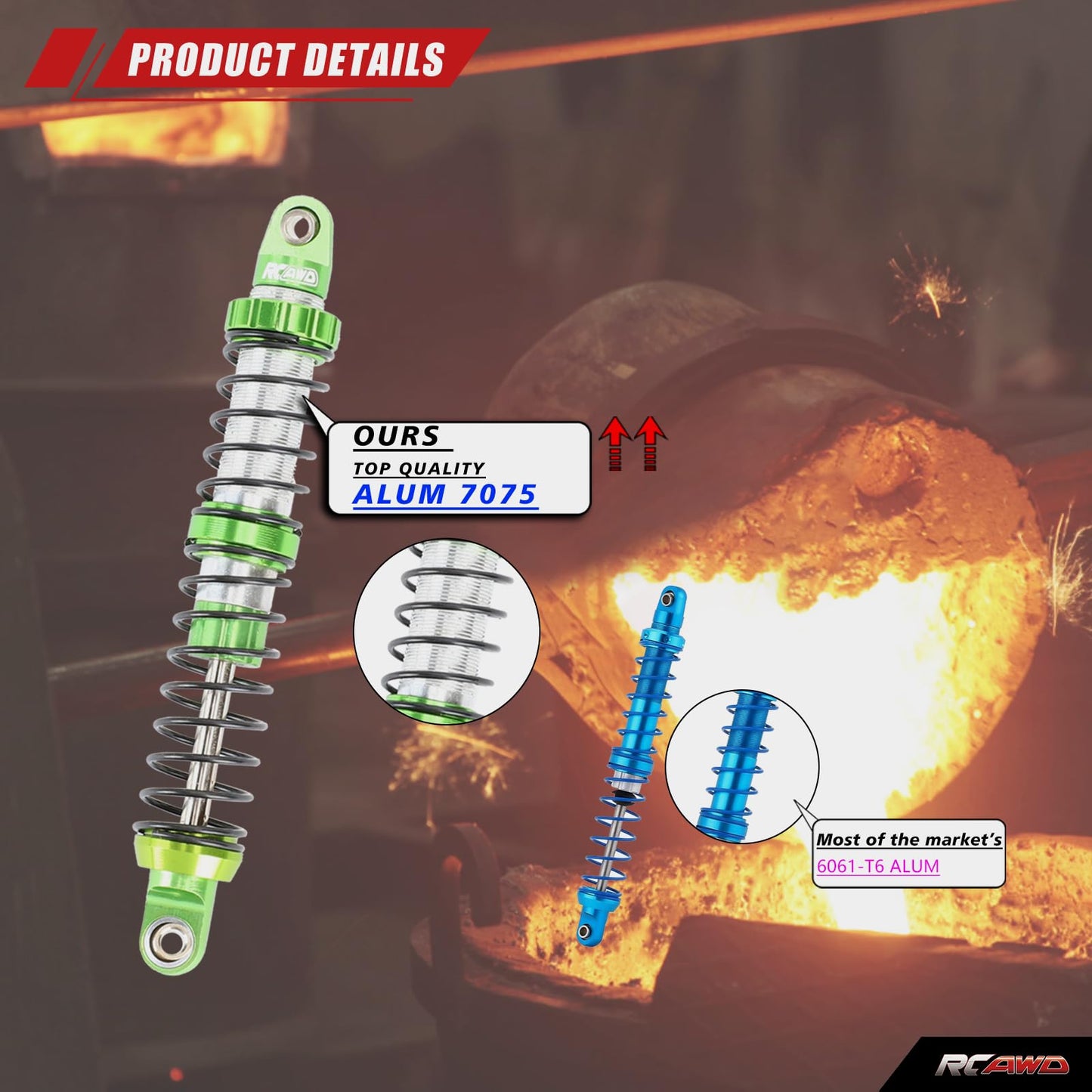 Rcawd 130Mm 7075 Universal Rc Shocks For A Lot Of 1/10 Rc Hobby Cars Upgrades, Full Aluminum Shock Absorbers Adjustable Shocks D
