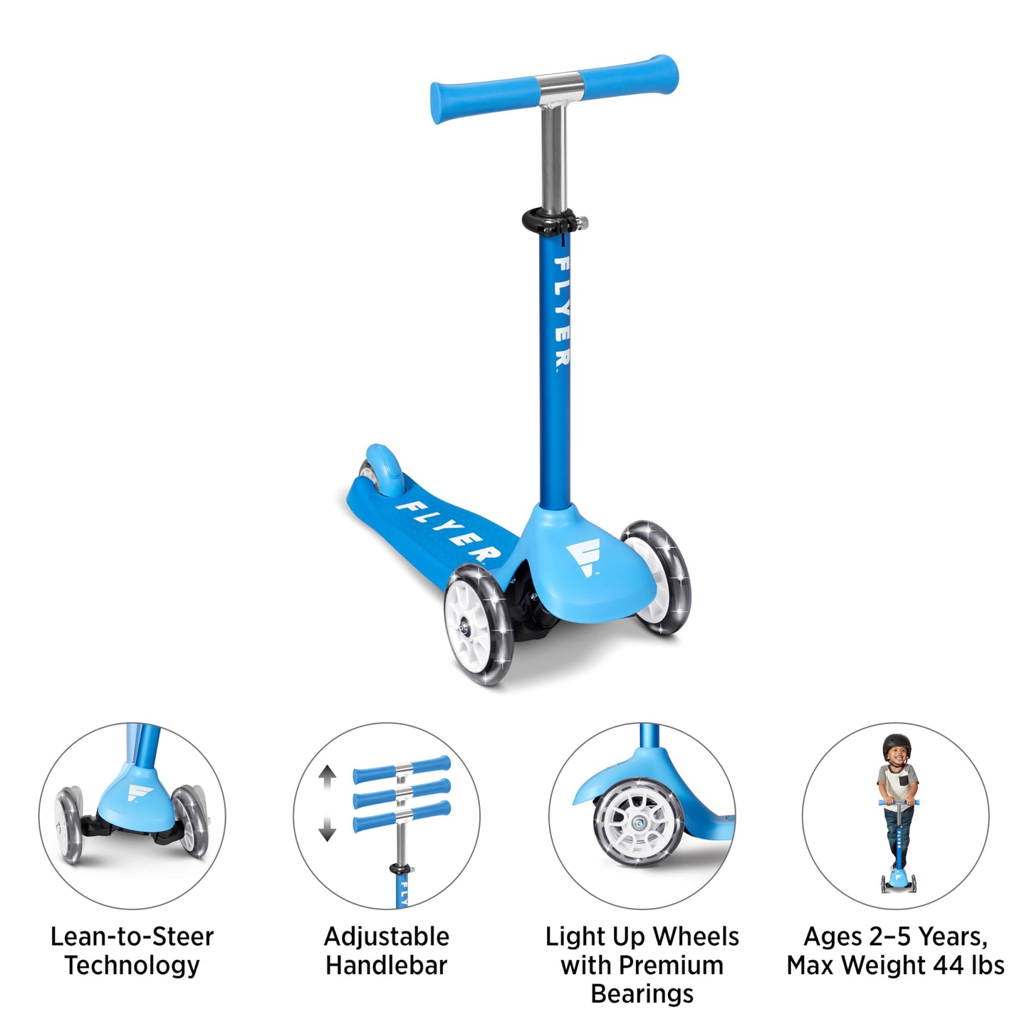 Kids Scooter, Toddler Scooter, Flyer Glider Jr. With Light Up Wheels, Blue, Radio Flyer Ride On Toys For Kids 2-5 Years Old, For