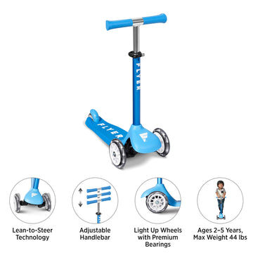 Kids Scooter, Toddler Scooter, Flyer Glider Jr. With Light Up Wheels, Blue, Radio Flyer Ride On Toys For Kids 2-5 Years Old, For