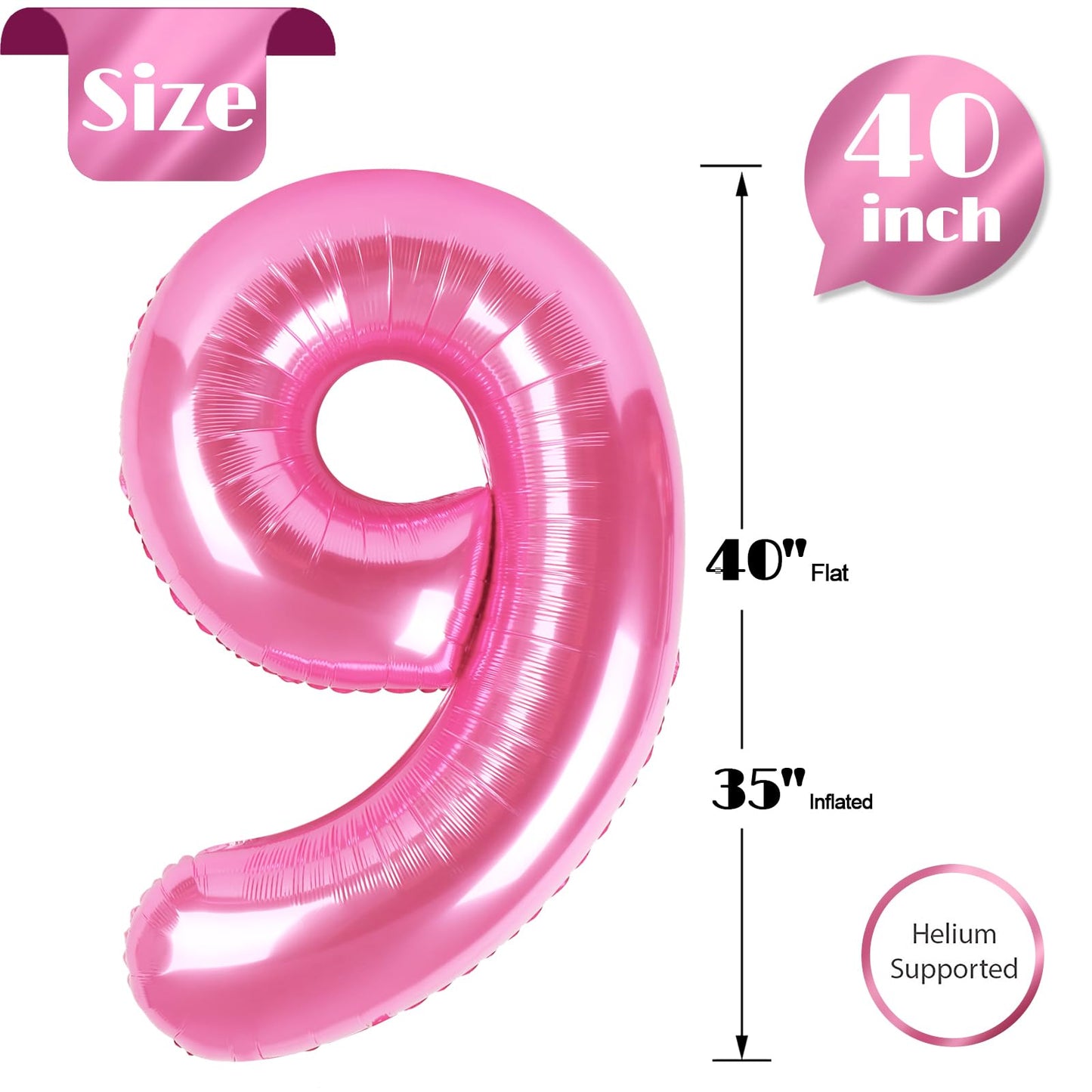 Pink 9 Balloon, Number Balloons 40 Inch, 9Th Giant Birthday Decorations For Girls,19Th 29Th Party Decorations Supplies, Number 9
